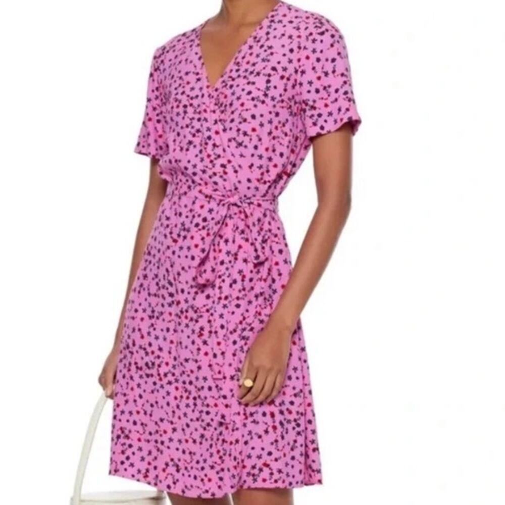 Diane Von Furstenberg Saville Wrap Dress Floral Pink Womens XS